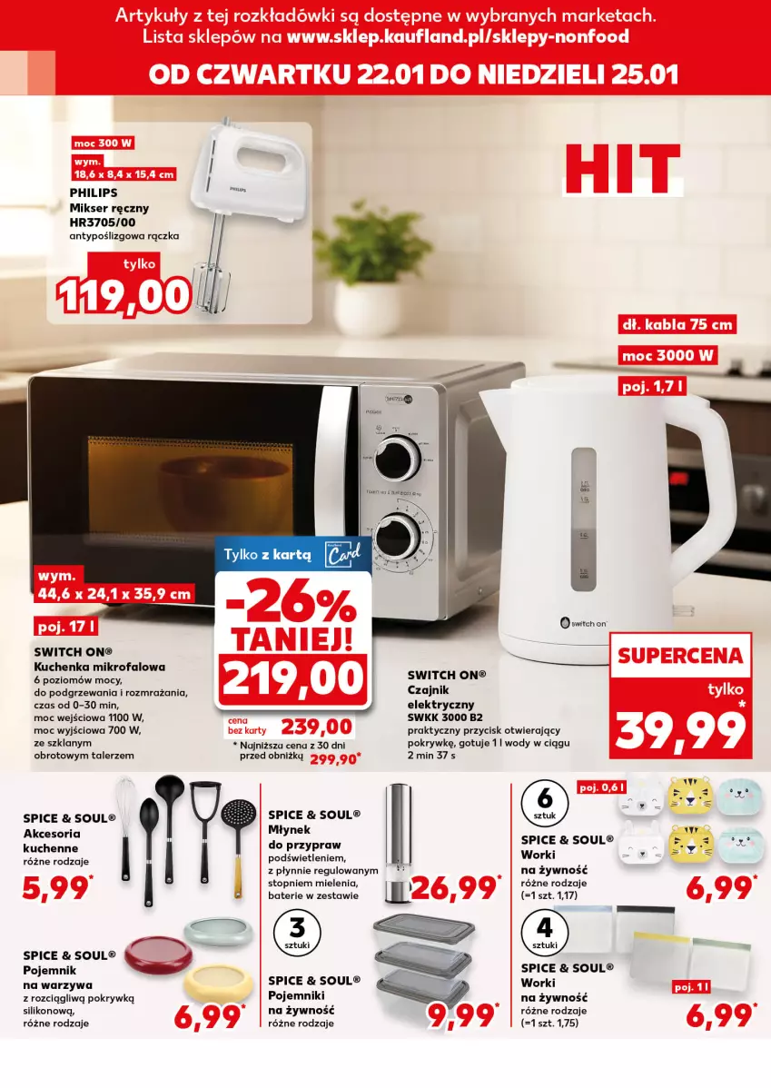 Gazetka promocyjna Kaufland - Kaufland - ważna 22.01 do 28.01.2026 - strona 10 - produkty: Czajnik, Czajnik elektryczny, Fa, Kuchenka mikrofalowa, Mikser, Mikser ręczny, Młynek, Philips, Pojemnik, Ser, Talerz, Top, Warzywa