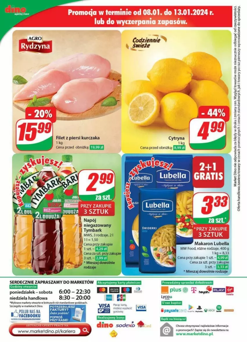 Gazetka promocyjna Dino - ważna 10.01 do 16.01.2024 - strona 50 - produkty: Bell, Bella, Fa, Filet z piersi kurczaka, Kurczak, Lubella, Makaron, Napój, Ser, Tera, Tymbark