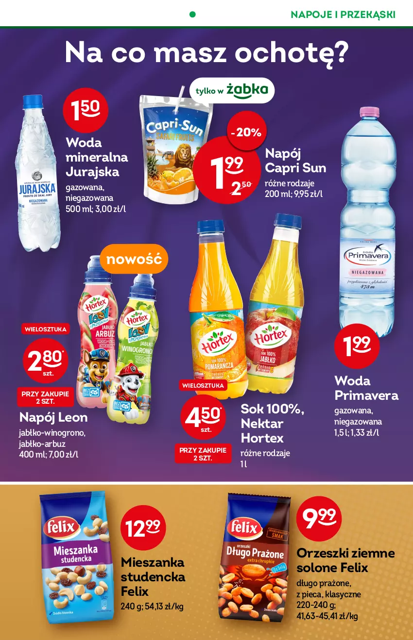 Gazetka promocyjna Żabka - ważna 14.09 do 20.09.2022 - strona 39 - produkty: Arbuz, Felix, Hortex, Leon, Mieszanka studencka, Napój, Napoje, Nektar, Orzeszki, Orzeszki ziemne, Piec, Prima, Primavera, Sok, Wino, Woda, Woda mineralna