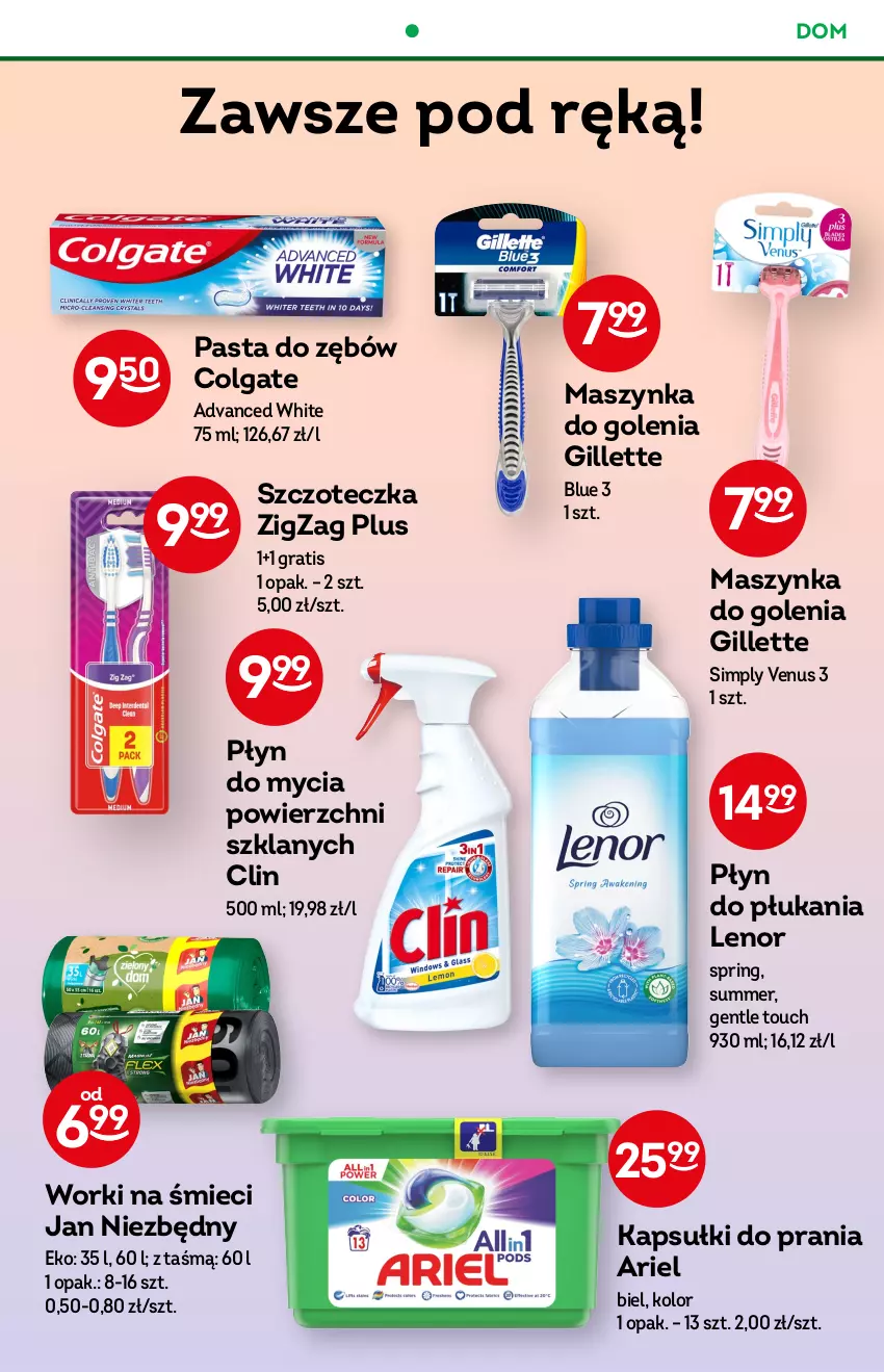 Gazetka promocyjna Żabka - ważna 14.09 do 20.09.2022 - strona 42 - produkty: Ariel, Clin, Colgate, Gillette, Gra, Jan Niezbędny, Kapsułki do prania, Lenor, LG, Maszynka, Maszynka do golenia, Pasta do zębów, Płyn do mycia, Płyn do płukania, Szczoteczka, Szynka, Venus, Worki na śmiec, Worki na śmieci