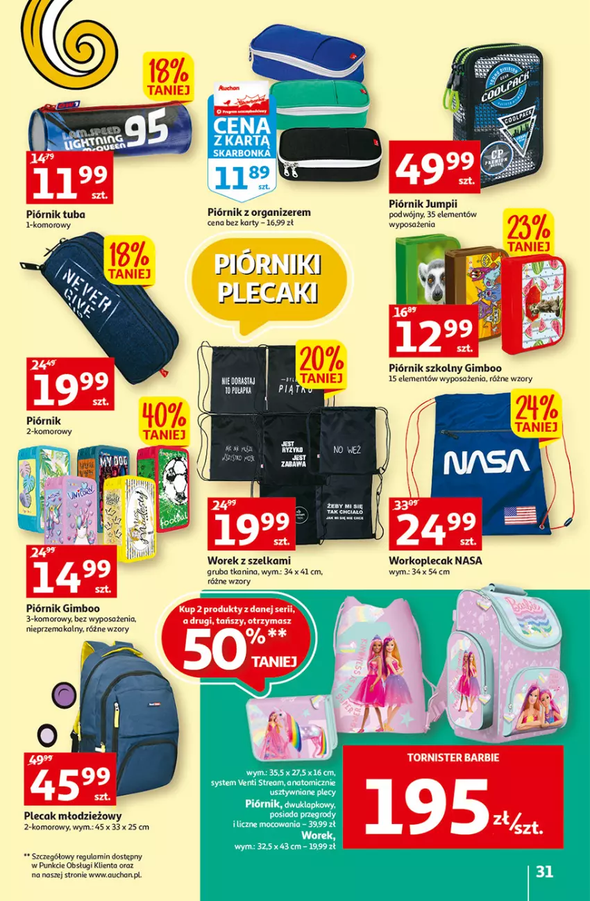 Gazetka promocyjna Auchan - Szkoła oszczędzania Temat PrzeAtrakcje cenowe Hipermarkety - ważna 18.08 do 24.08.2022 - strona 31 - produkty: Atomic, LG, Organizer, Piórnik, Plecak