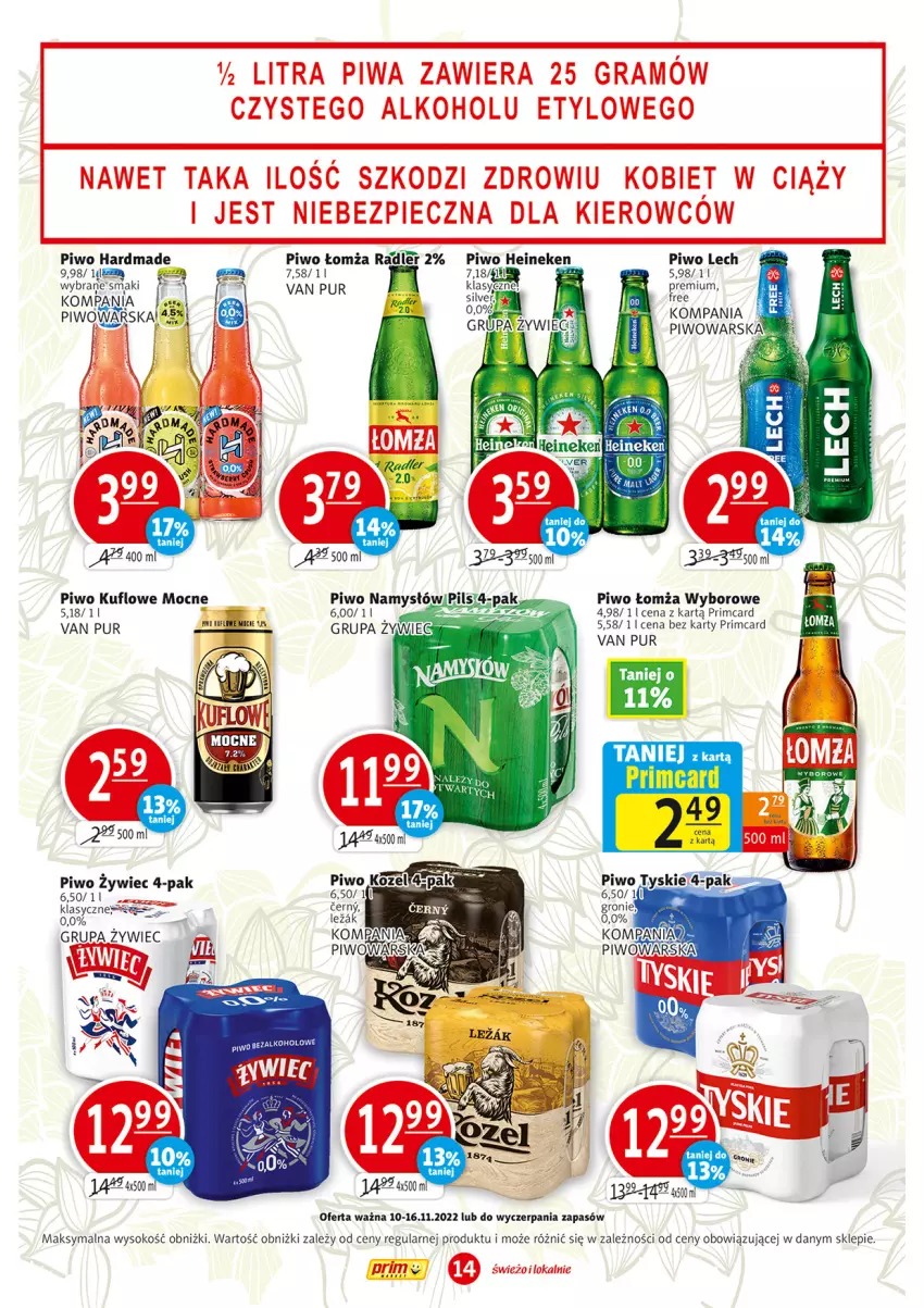 Gazetka promocyjna Prim Market - ważna 10.11 do 16.11.2022 - strona 14 - produkty: Gra, Heineken, Piec, Piwa, Piwo, Pur, Radler, Sok