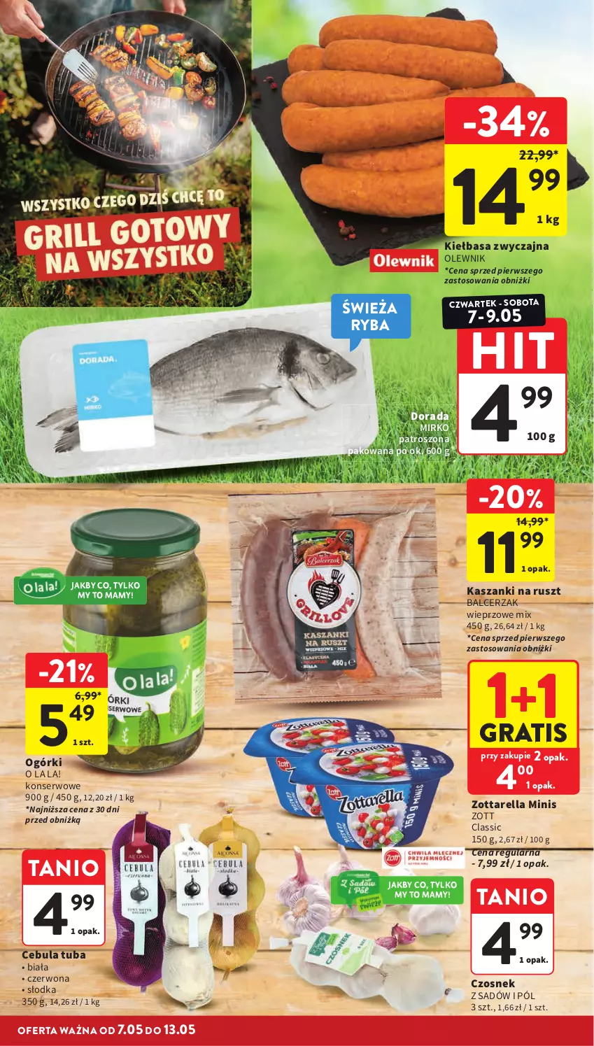 Gazetka promocyjna Intermarche - Gazetka promocyjna - ważna 07.05 do 13.05.2026 - strona 10 - produkty: Cebula, Czosnek, Gra, Kasza, Kiełbasa, Olewnik, Ryba, Ser, Zott, Zottarella