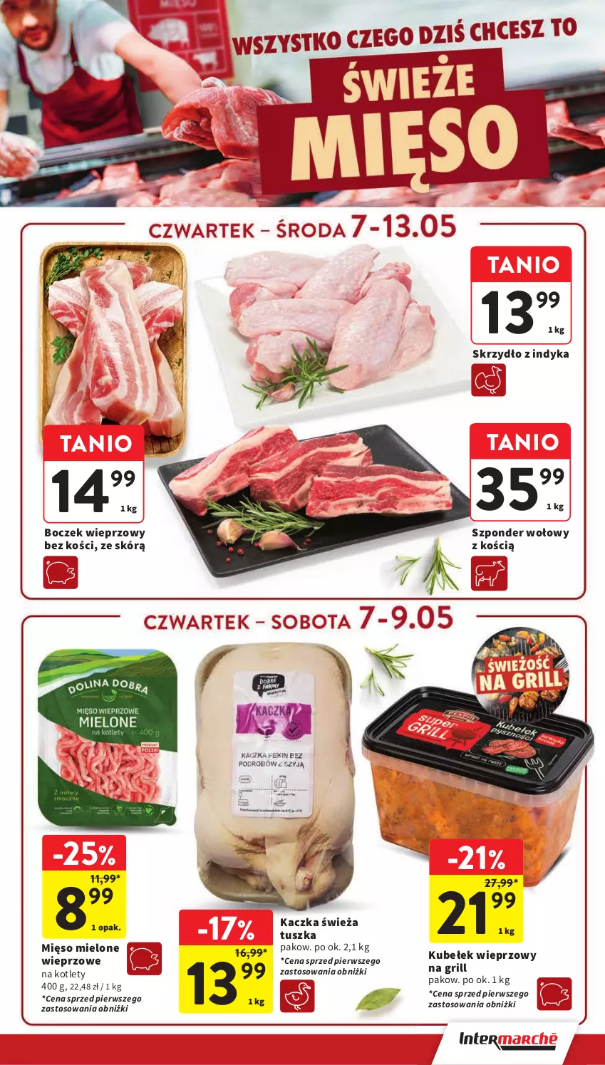 Gazetka promocyjna Intermarche - Gazetka promocyjna - ważna 07.05 do 13.05.2026 - strona 17 - produkty: Boczek, Boczek wieprzowy, Grill, Kaczka, Kotlet, Mięso, Mięso mielone, Szponder wołowy, Tusz