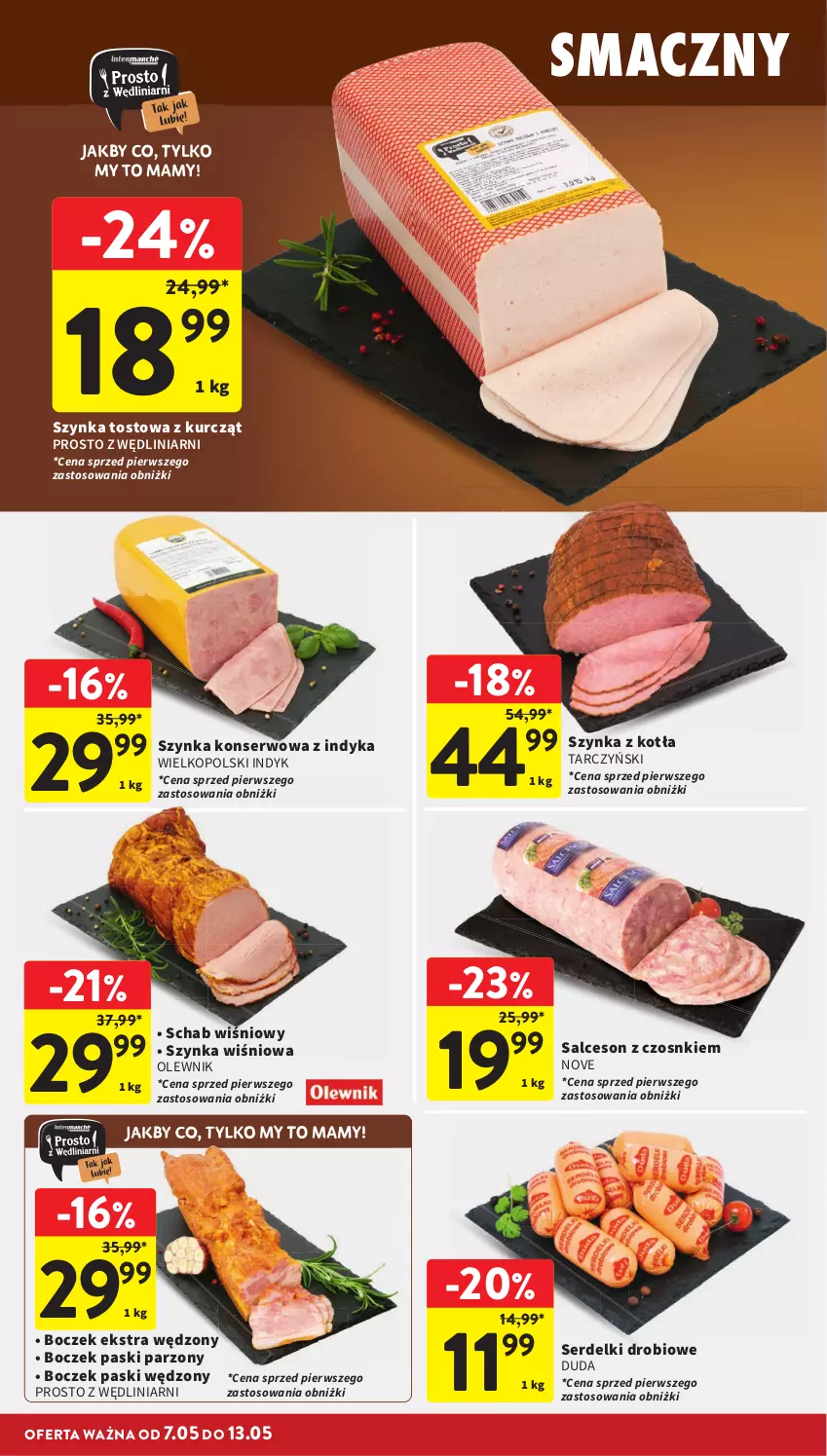Gazetka promocyjna Intermarche - Gazetka promocyjna - ważna 07.05 do 13.05.2026 - strona 18 - produkty: Boczek, Duda, Olewnik, Salceson, Ser, Serdelki, Szynka, Szynka konserwowa, Tarczyński