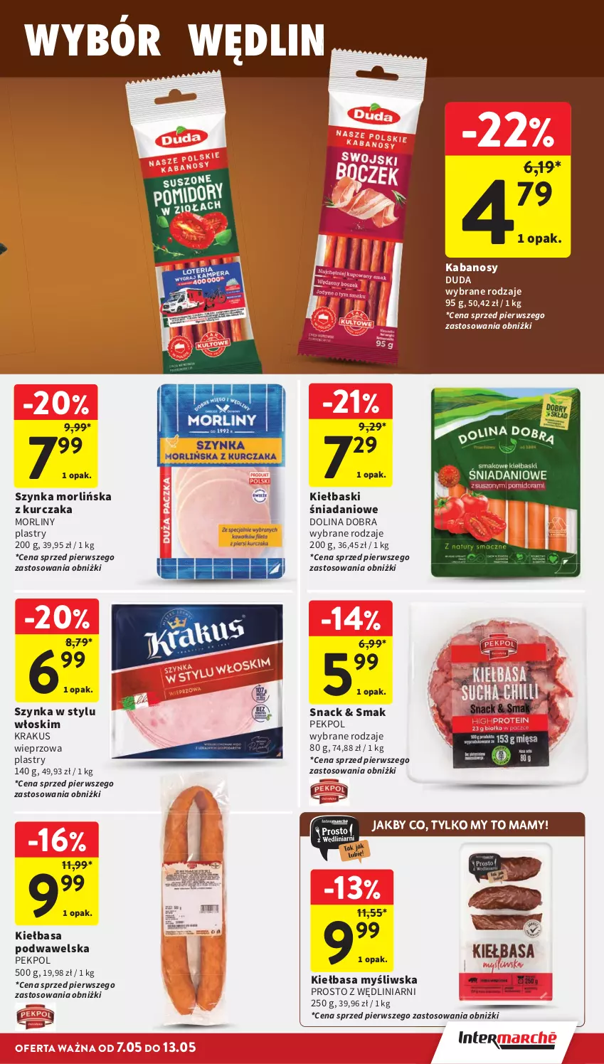 Gazetka promocyjna Intermarche - Gazetka promocyjna - ważna 07.05 do 13.05.2026 - strona 19 - produkty: Danio, Duda, Kabanos, Kiełbasa, Kiełbasa podwawelska, Krakus, Kurczak, Morliny, Pekpol, Szynka, Wawel