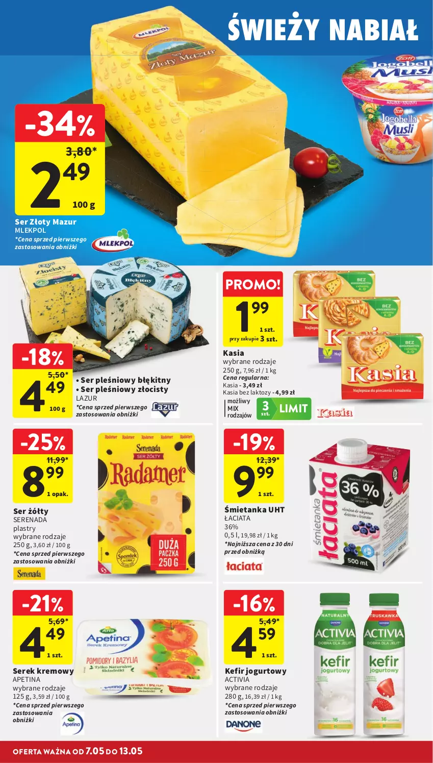 Gazetka promocyjna Intermarche - Gazetka promocyjna - ważna 07.05 do 13.05.2026 - strona 24 - produkty: Activia, Jogurt, Kasia, Kefir, Lazur, Ser, Ser pleśniowy, Serek, Złoty Mazur
