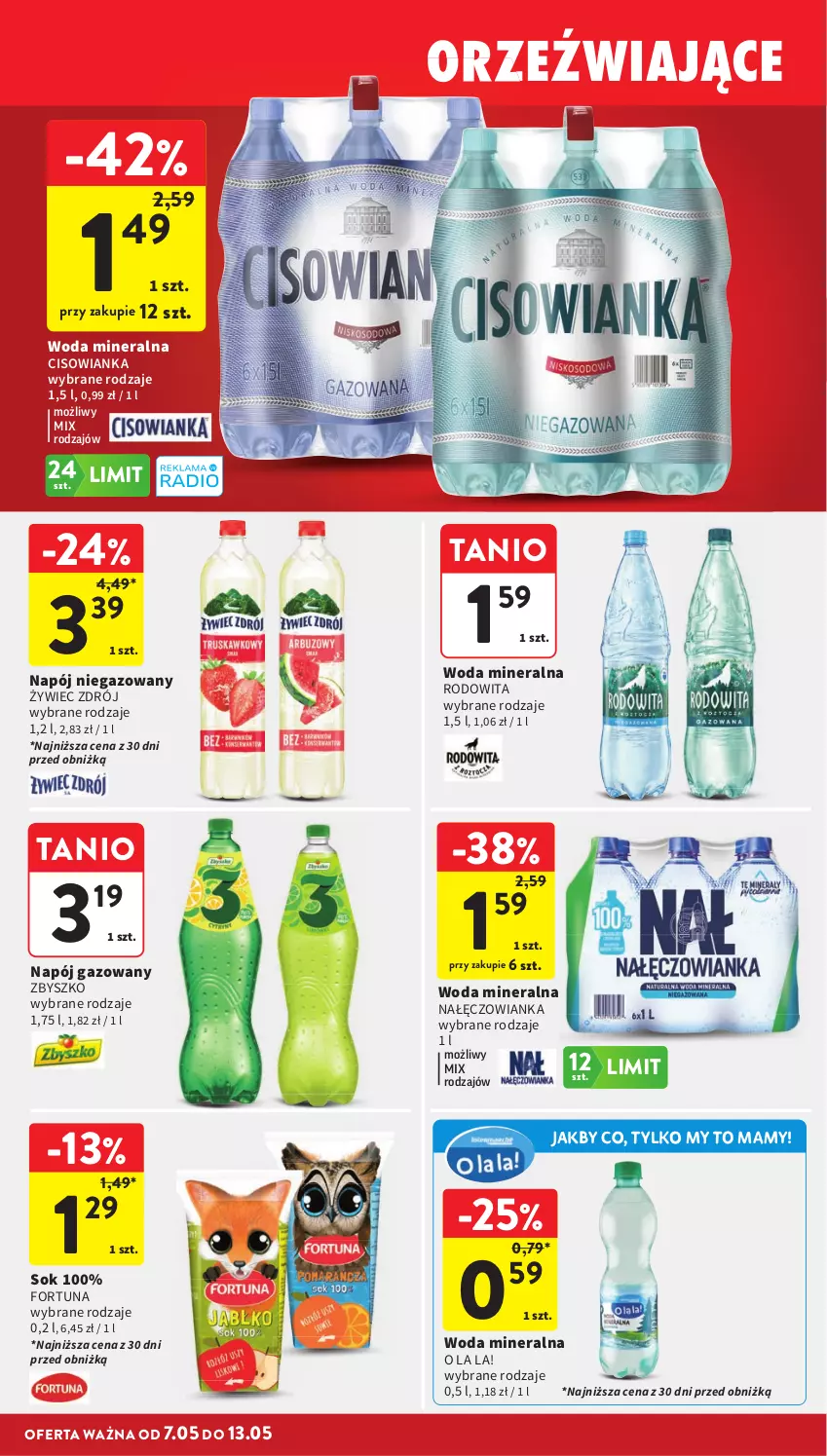 Gazetka promocyjna Intermarche - Gazetka promocyjna - ważna 07.05 do 13.05.2026 - strona 32 - produkty: Cisowianka, Fortuna, Nałęczowianka, Napój, Napój gazowany, Napój niegazowany, Sok, Woda, Woda mineralna