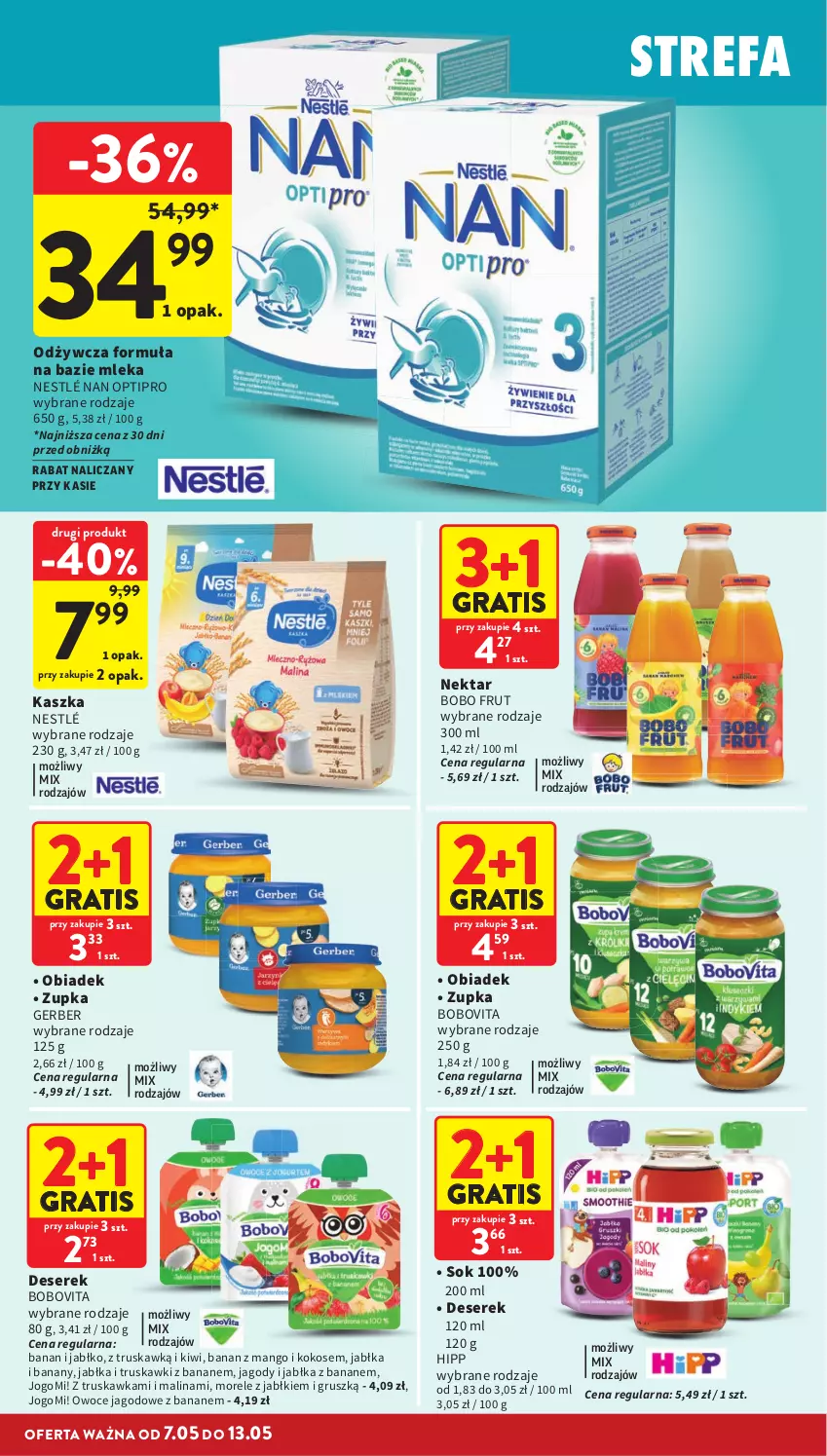 Gazetka promocyjna Intermarche - Gazetka promocyjna - ważna 07.05 do 13.05.2026 - strona 36 - produkty: Banany, BoboVita, Deser, Fa, Gerber, Gra, HiPP, Jabłka, Jagody, Kiwi, Kokos, Mango, NAN Optipro, Nektar, Nestlé, Owoce, Ser, Serek, Sok, Truskawki
