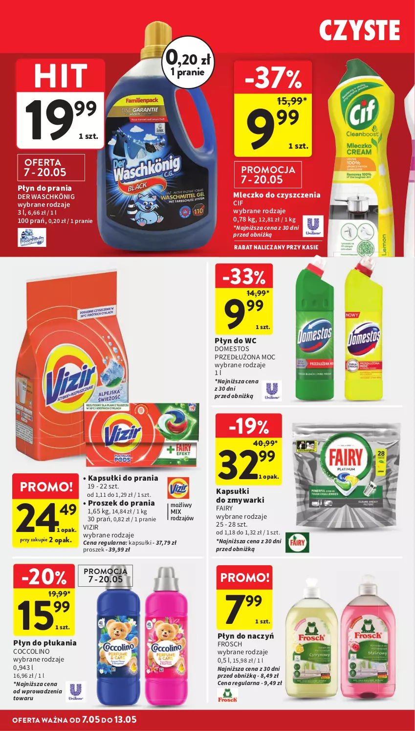 Gazetka promocyjna Intermarche - Gazetka promocyjna - ważna 07.05 do 13.05.2026 - strona 38 - produkty: Cif, Coccolino, Domestos, Fa, Fairy, Frosch, Kapsułki do prania, König, Mleczko, Płyn do płukania, Płyn do prania, Płyn do wc, Proszek do prania, Vizir, Zmywarki