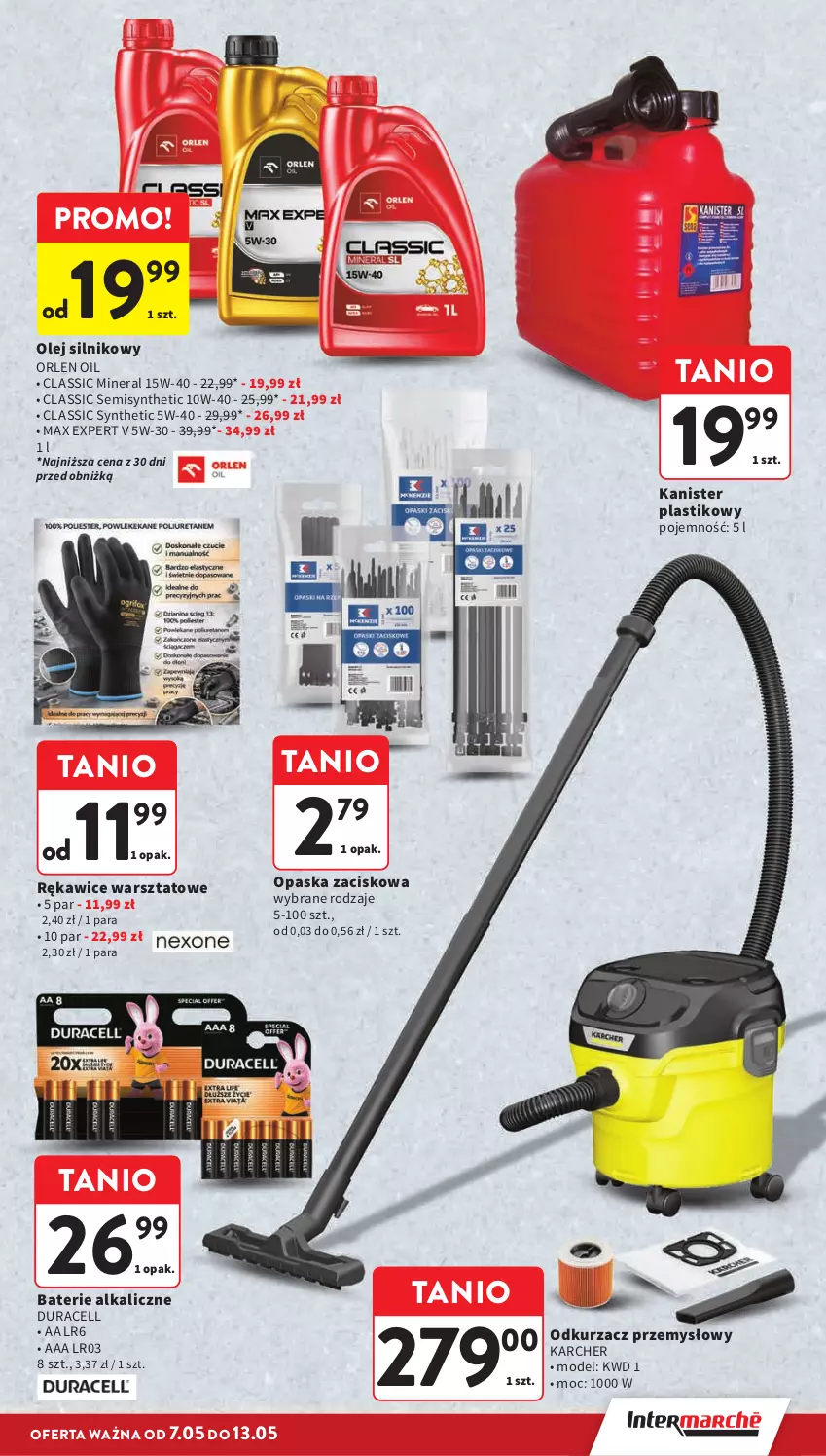 Gazetka promocyjna Intermarche - Gazetka promocyjna - ważna 07.05 do 13.05.2026 - strona 41 - produkty: Baterie alkaliczne, Duracell, Odkurzacz, Odkurzacz przemysłowy, Olej, Olej silnikowy, Opaska, Opaska zaciskowa, Rękawice