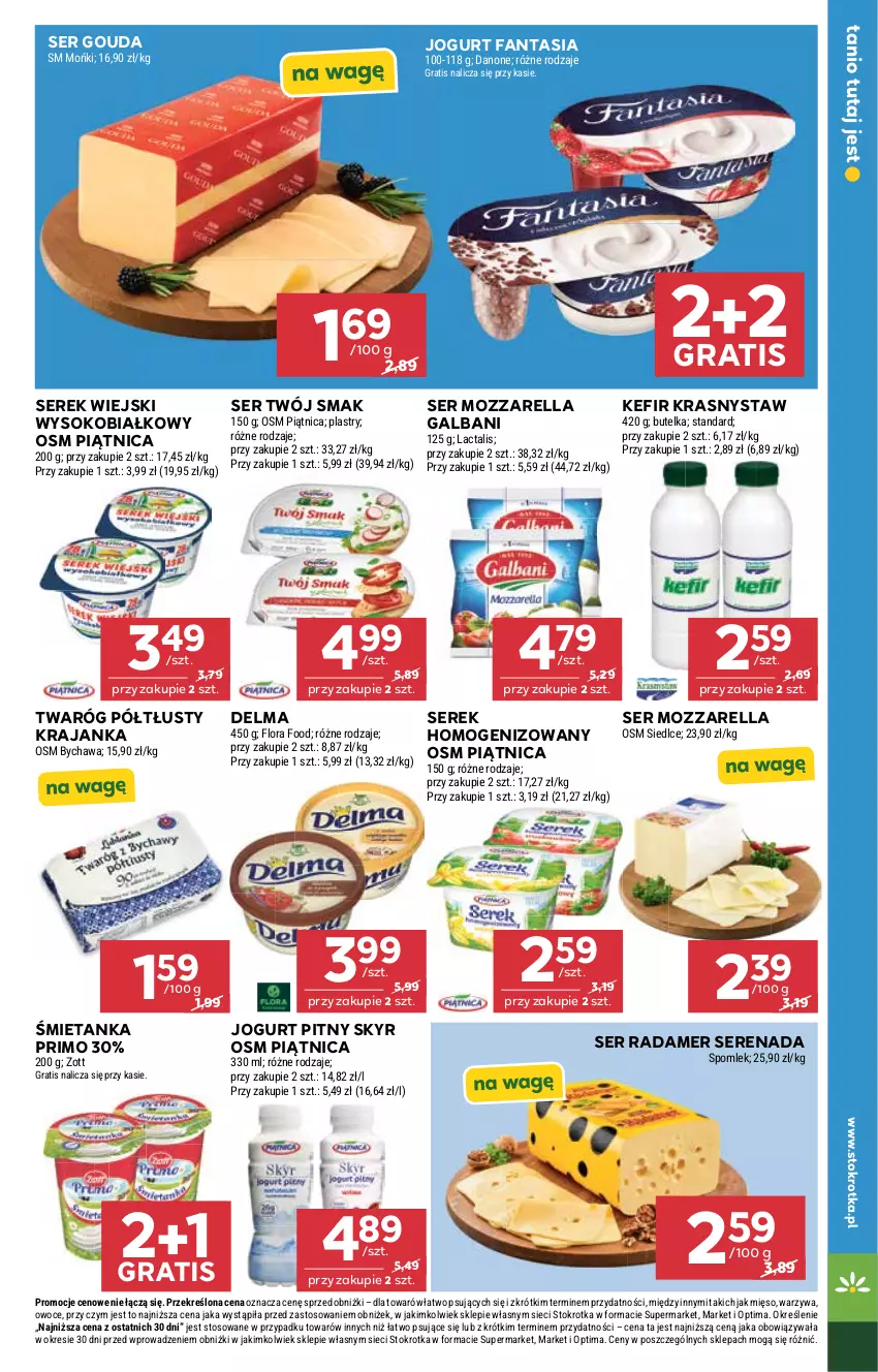 Gazetka promocyjna Stokrotka - Supermarket - ważna 24.09 do 30.09.2026 - strona 23 - produkty: Danone, Delma, Fa, Fanta, Flora, Galbani, Gouda, Gra, Jogurt, Jogurt pitny, Kefir, Mięso, Mozzarella, Optima, Owoce, Piątnica, Radamer, Ser, Serek, Serek homogenizowany, Serek wiejski, Sok, Twaróg, Twaróg półtłusty, Twój Smak, Warzywa, Zott
