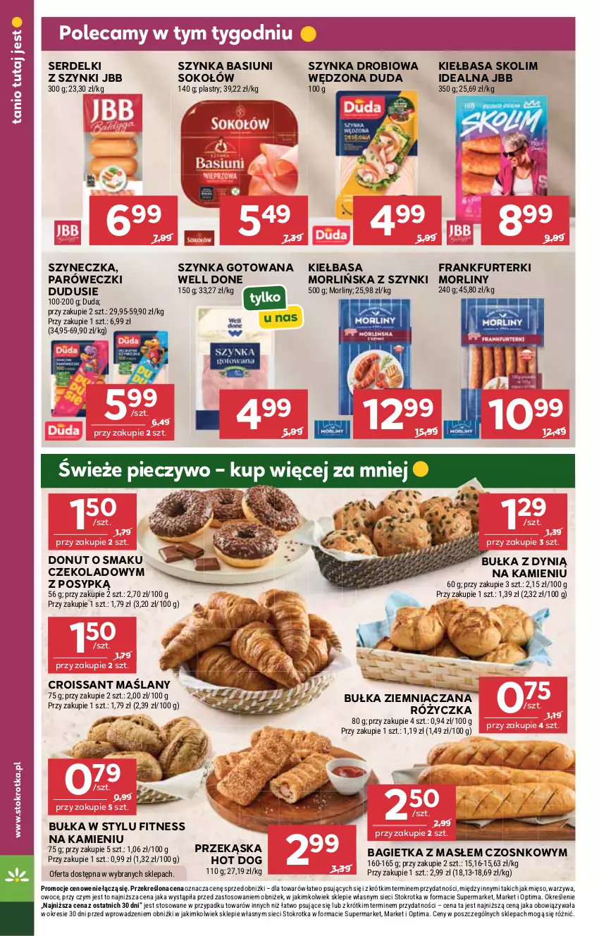 Gazetka promocyjna Stokrotka - Supermarket - ważna 24.09 do 30.09.2026 - strona 24 - produkty: Bagietka, Bułka, Croissant, Donut, Duda, Dynią, Frankfurterki, Hot dog, Kiełbasa, Mięso, Morliny, Optima, Owoce, Piec, Pieczywo, Ser, Serdelki, Sok, Sokołów, Szynka, Warzywa