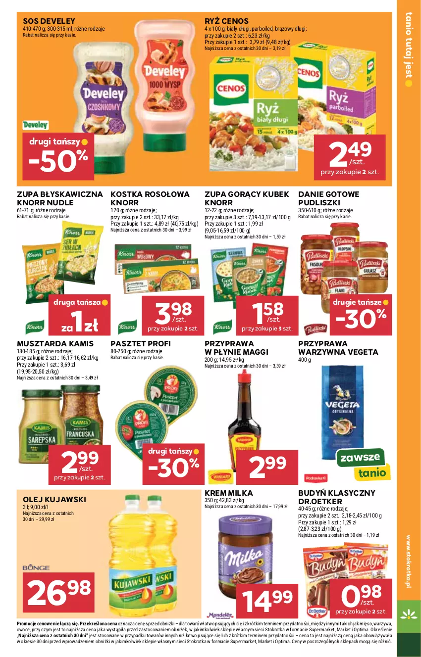 Gazetka promocyjna Stokrotka - Supermarket - ważna 24.09 do 30.09.2026 - strona 29 - produkty: Budyń, Cenos, Danie gotowe, Kamis, Knorr, Kubek, Kujawski, Maggi, Mięso, Milka, Mus, Musztarda, Olej, Optima, Owoce, Pasztet, Przyprawa w płynie, Pudliszki, Ryż, Sos, Vegeta, Warzywa, Zupa