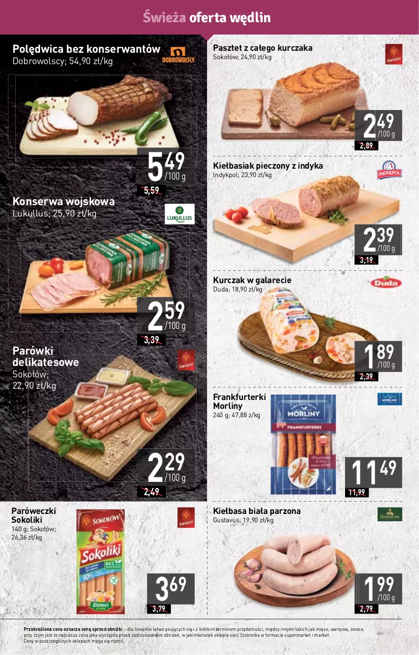 Gazetka promocyjna Stokrotka - Market - ważna 31.08 do 06.09.2023 - strona 4 - produkty: Basia, Duda, Frankfurterki, Gala, Kiełbasa, Kiełbasa biała, Kurczak, Mięso, Morliny, Owoce, Parówki, Pasztet, Piec, Polędwica, Ser, Sok, Sokołów, Warzywa