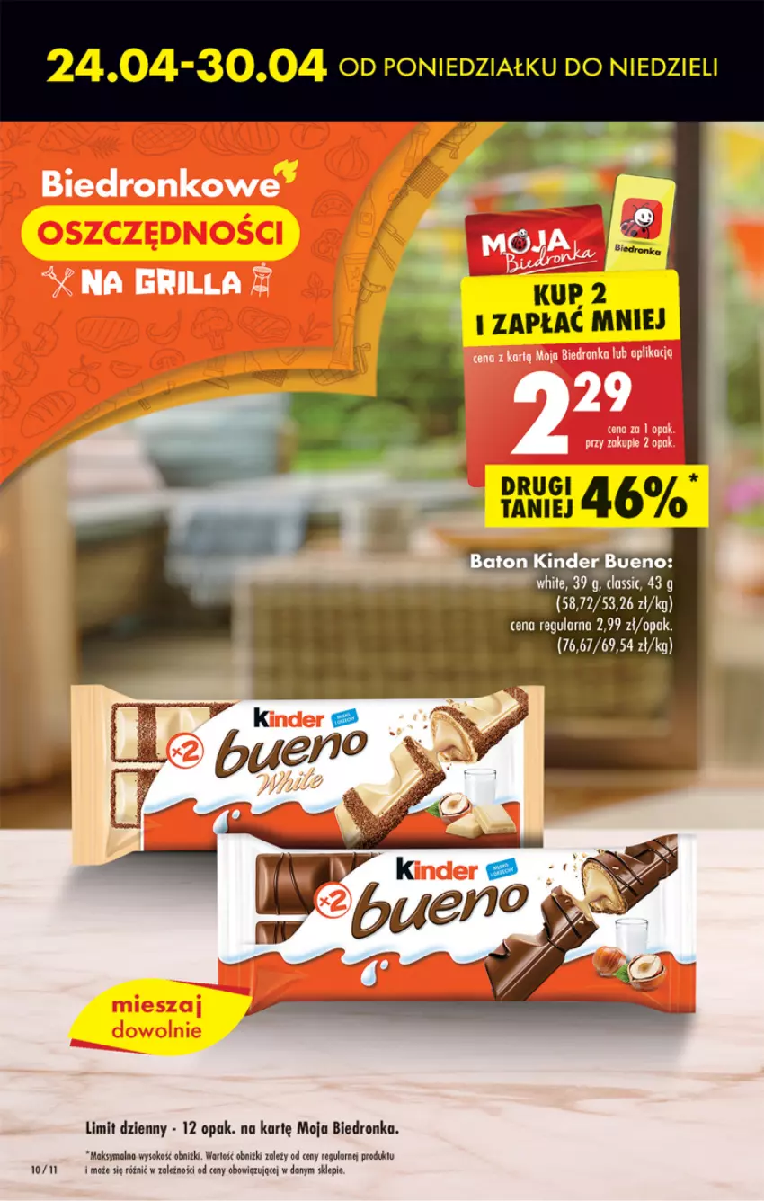 Gazetka promocyjna Biedronka - ważna 24.04 do 29.04.2023 - strona 10 - produkty: Baton, Kinder, Kinder Bueno, Sok