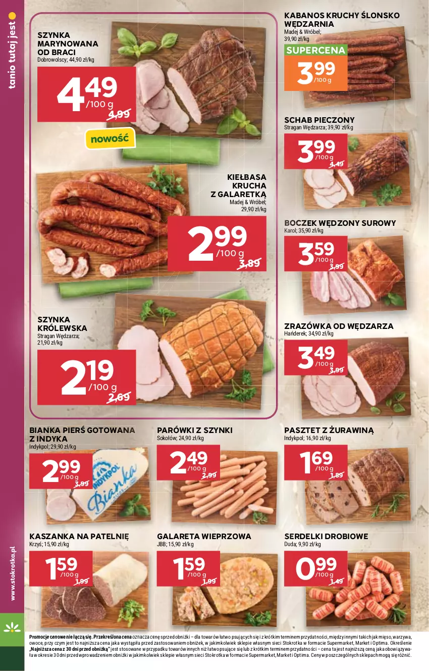 Gazetka promocyjna Stokrotka - Market - ważna 08.10 do 14.10.2026 - strona 12 - produkty: Bianka, Boczek, Duda, Gala, Kabanos, Kasza, Kaszanka, Kiełbasa, Kiełbasa krucha, Mięso, Optima, Owoce, Parówki, Parówki z szynki, Pasztet, Piec, Schab pieczony, Ser, Serdelki, Sok, Sokołów, Szynka, Szynka Królewska, Warzywa