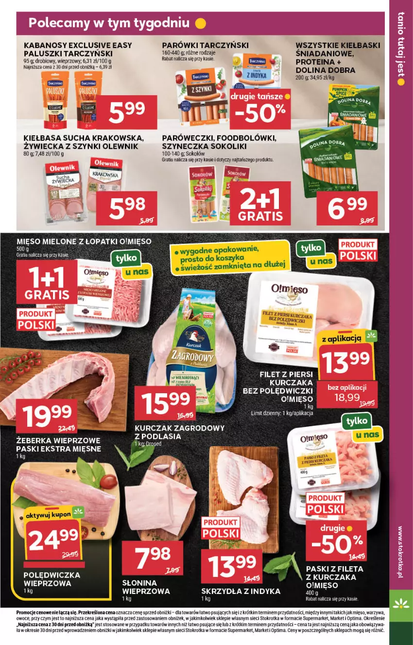 Gazetka promocyjna Stokrotka - Market - ważna 08.10 do 14.10.2026 - strona 13 - produkty: Danio, Gra, Kabanos, Kiełbasa, Kosz, Kurczak, LG, Mięso, Mięso mielone, Olewnik, Optima, Owoce, Parówki, Sok, Sokołów, Tarczyński, Warzywa