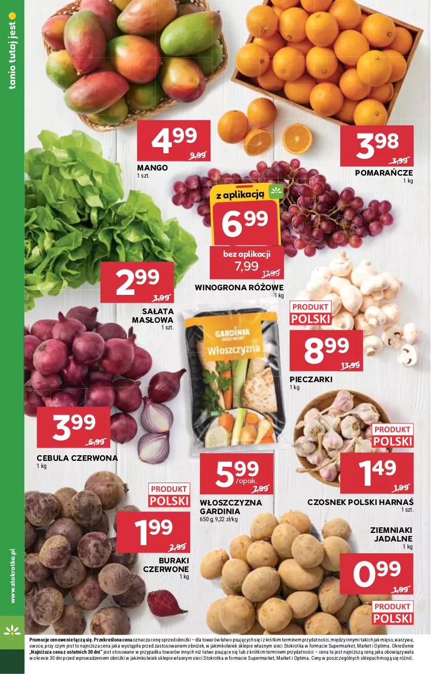 Gazetka promocyjna Stokrotka - Market - ważna 08.10 do 14.10.2026 - strona 14 - produkty: Buraki, Cebula, Cebula czerwona, Czosnek, Harnaś, Mango, Masło, Mięso, Optima, Owoce, Piec, Pomarańcze, Sałat, Sałata masłowa, Warzywa, Wino, Winogrona, Ziemniaki