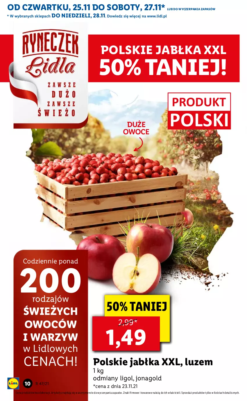 Gazetka promocyjna Lidl - GAZETKA OD 25.11 DO 28.11 - ważna 25.11 do 28.11.2021 - strona 10 - produkty: Jabłka, Jonagold, Ligol, Owoce