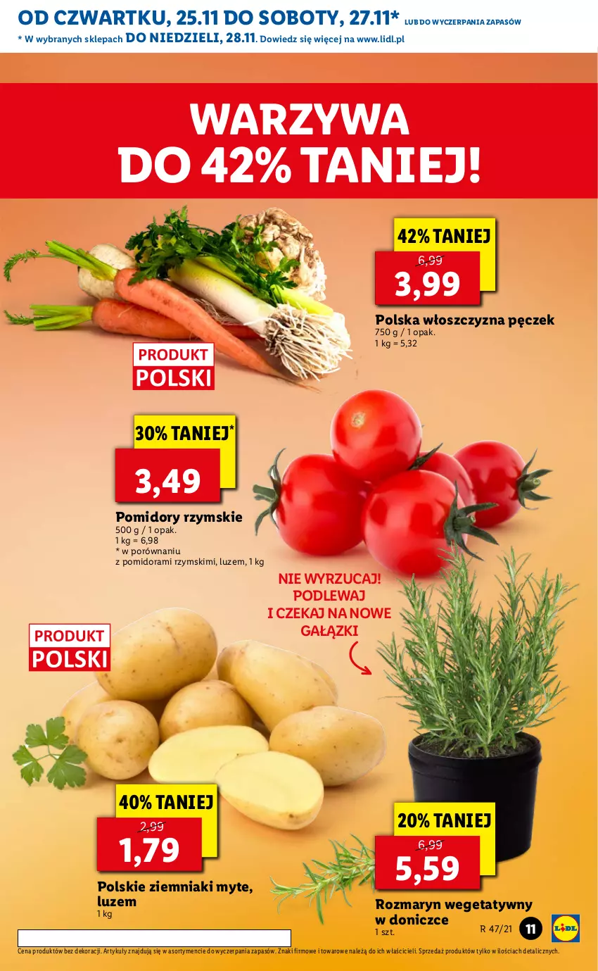 Gazetka promocyjna Lidl - GAZETKA OD 25.11 DO 28.11 - ważna 25.11 do 28.11.2021 - strona 11 - produkty: Pomidory, Por, Warzywa, Włoszczyzna pęczek, Ziemniaki