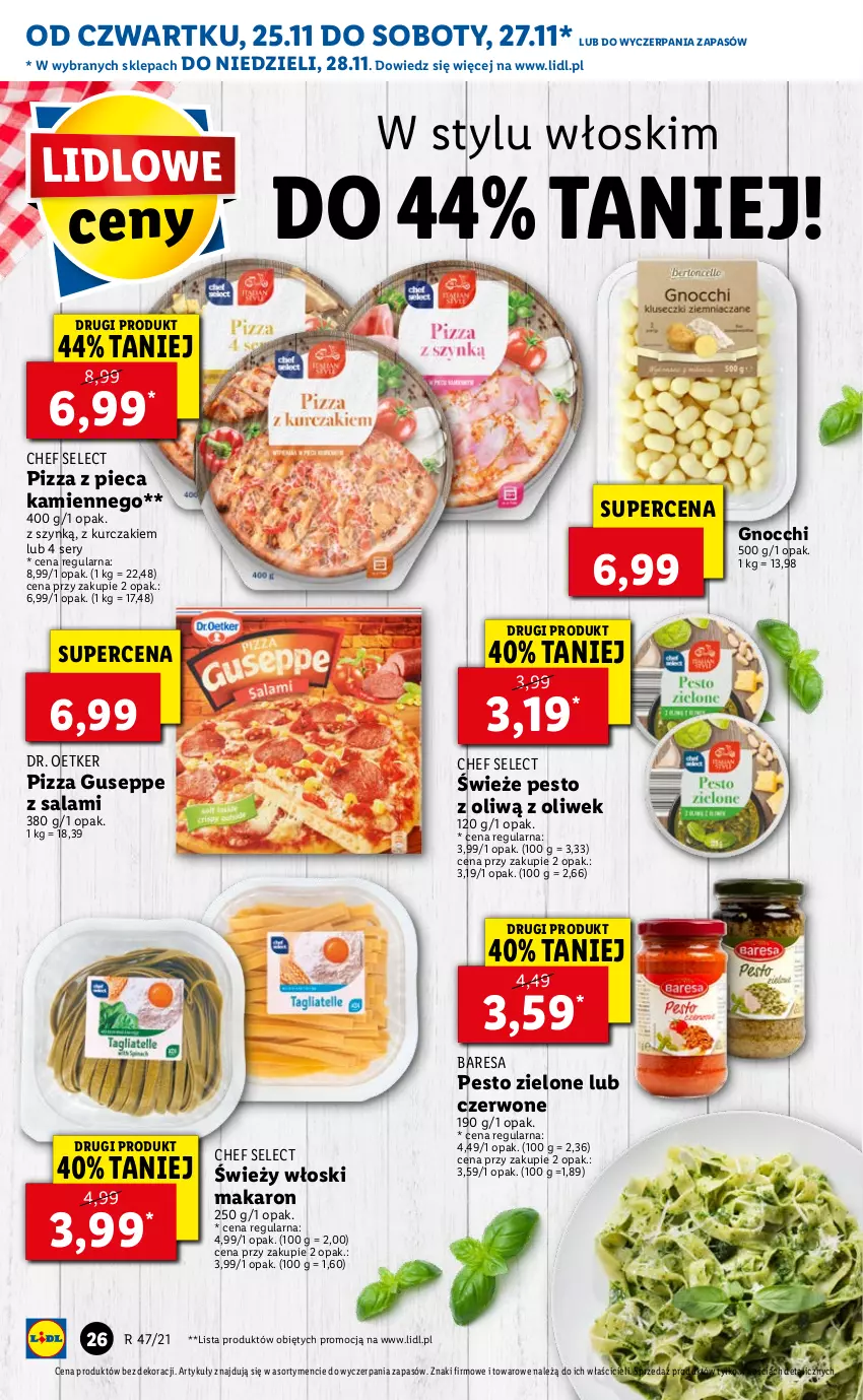 Gazetka promocyjna Lidl - GAZETKA OD 25.11 DO 28.11 - ważna 25.11 do 28.11.2021 - strona 26 - produkty: Dr. Oetker, Gnocchi, Kurczak, Makaron, Pesto, Piec, Pizza, Pizza z pieca kamiennego, Salami, Ser