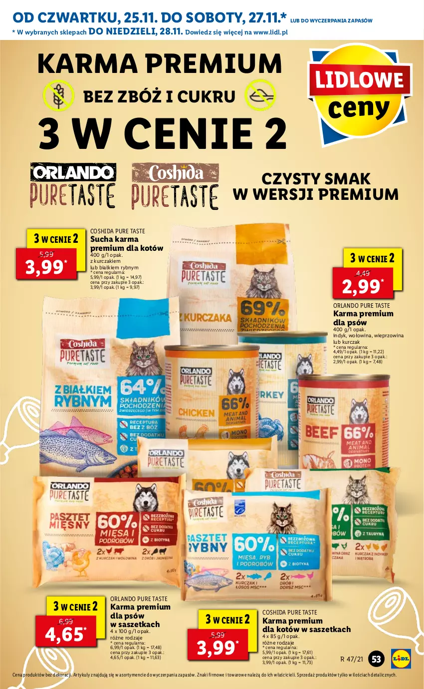 Gazetka promocyjna Lidl - GAZETKA OD 25.11 DO 28.11 - ważna 25.11 do 28.11.2021 - strona 53 - produkty: Kurczak, Pur, Sucha karma, Wieprzowina, Wołowina