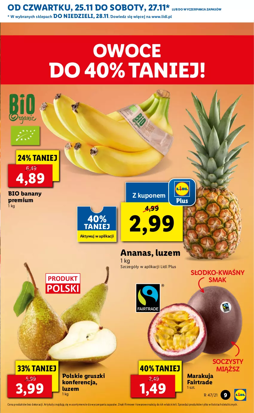 Gazetka promocyjna Lidl - GAZETKA OD 25.11 DO 28.11 - ważna 25.11 do 28.11.2021 - strona 9 - produkty: Ananas, Banany, Fa, Gruszki, Owoce