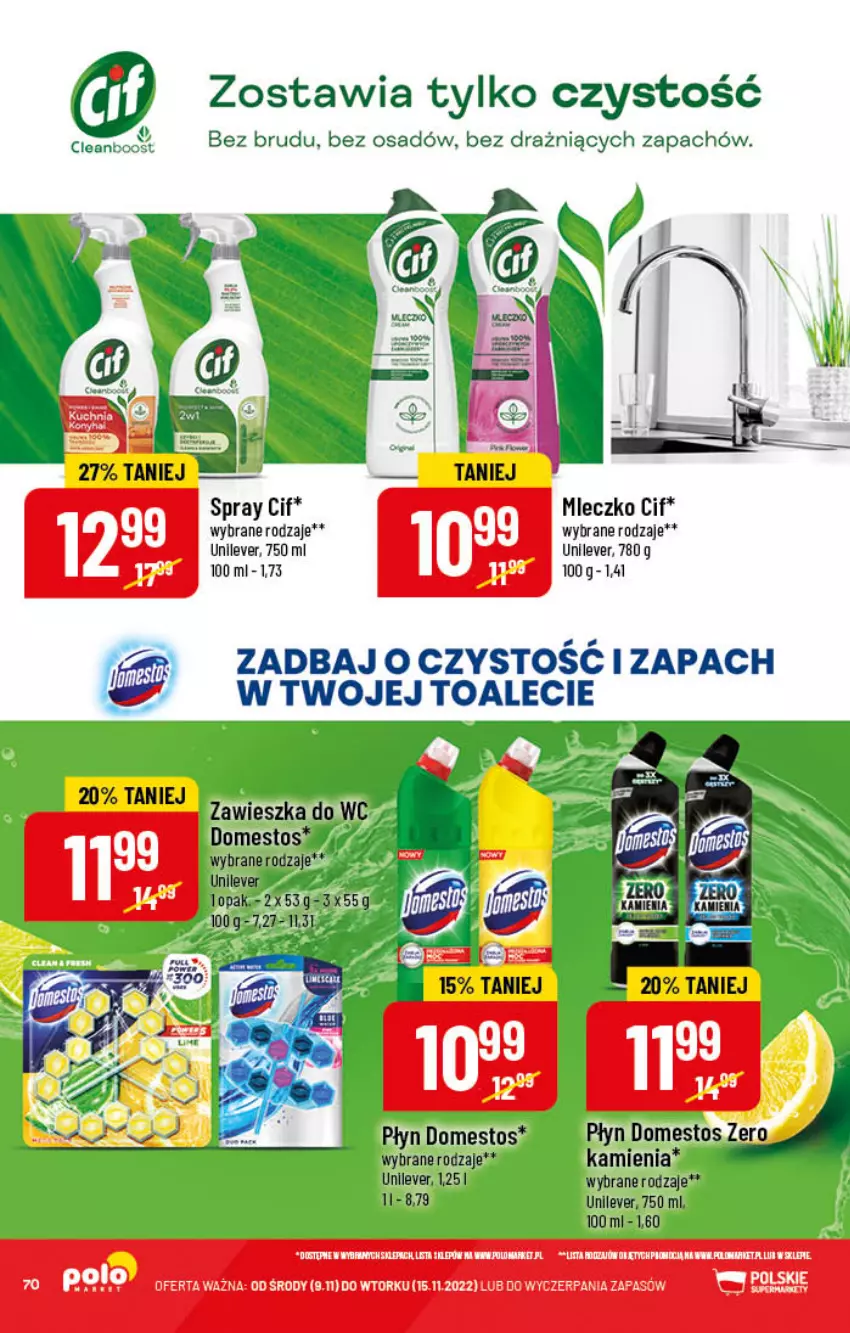 Gazetka promocyjna PoloMarket - Gazetka pomocyjna - ważna 09.11 do 15.11.2022 - strona 70 - produkty: Cif, Domestos, Mleczko, Saga