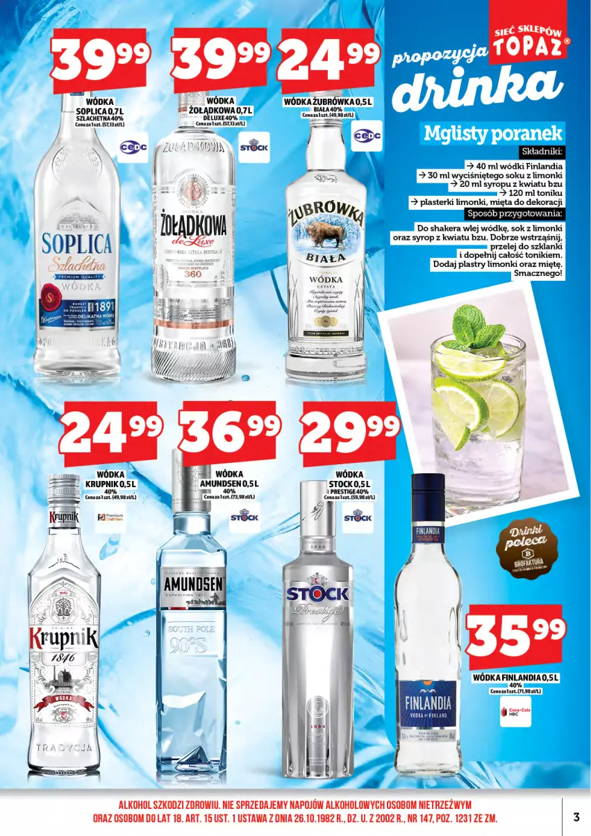 Gazetka promocyjna Topaz - Gazetka - ważna 01.06 do 14.06.2026 - strona 5 - produkty: Finlandia, Krupnik, Lanki, Mięta, Plasterki, Sok, Soplica, Stock, Syrop, Tonik, Wódka