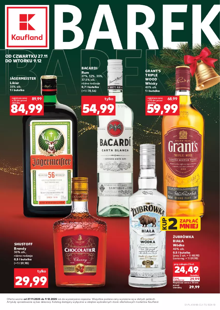Gazetka promocyjna Kaufland - Barek Kauflandu - ważna 27.11 do 09.12.2025 - strona 1 - produkty: Bacardi, Brandy, Gra, Likier, Rum, Whisky, Wódka