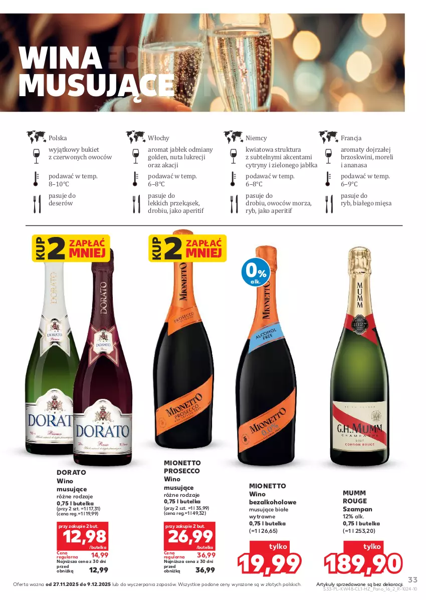 Gazetka promocyjna Kaufland - Barek Kauflandu - ważna 27.11 do 09.12.2025 - strona 33 - produkty: Ananas, Bukiet, Cytryny, Deser, Jabłka, Mionetto, Mus, Prosecco, Ser, Wino, Wino bezalkoholowe, Wino musujące