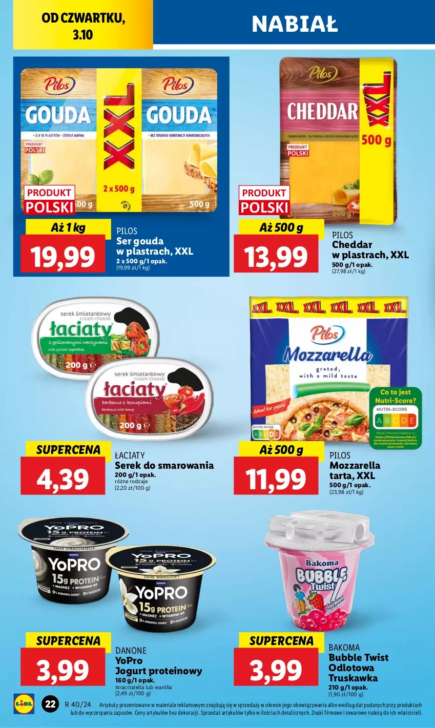 Gazetka promocyjna Lidl - GAZETKA - ważna 03.10 do 05.10.2024 - strona 28 - produkty: Bakoma, Cheddar, Danone, Gouda, Jogurt, Mozzarella, Pilos, Ser, Serek, Tarta