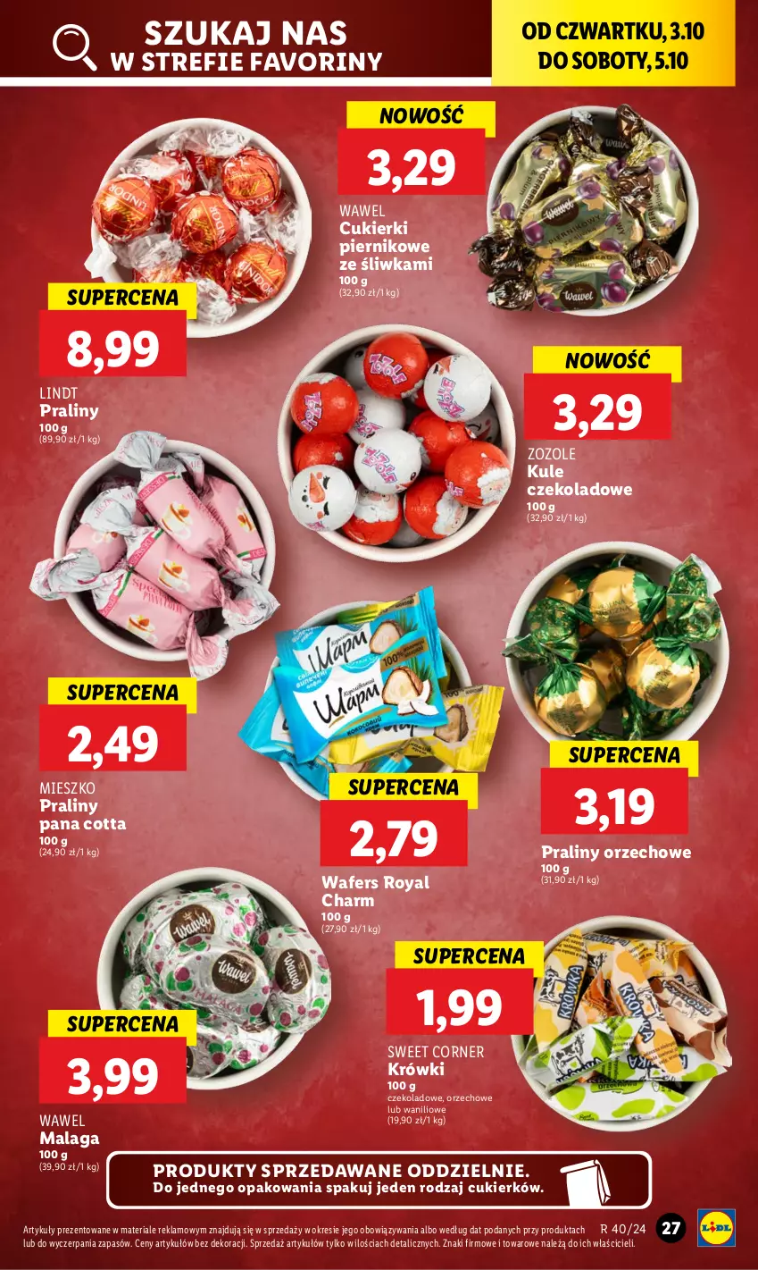 Gazetka promocyjna Lidl - GAZETKA - ważna 03.10 do 05.10.2024 - strona 33 - produkty: Cukier, Cukierki, Fa, Lindt, Piernik, Praliny, Wawel