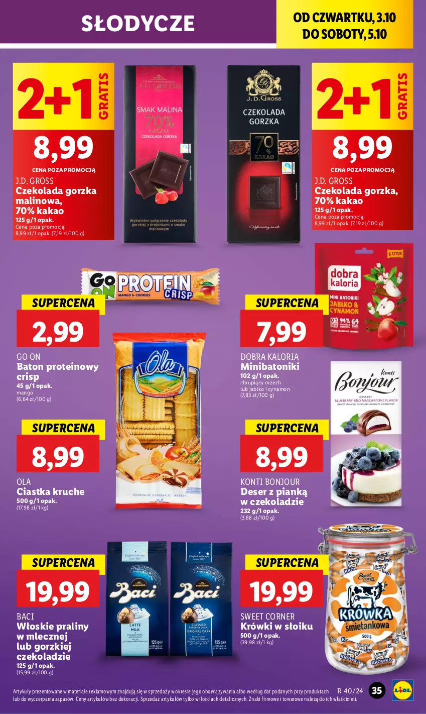 Gazetka promocyjna Lidl - GAZETKA - ważna 03.10 do 05.10.2024 - strona 41 - produkty: Baton, Ciastka, Czekolada, Czekolada gorzka, Deser, Gra, Kakao, Mango, Praliny, Ser, Tonik