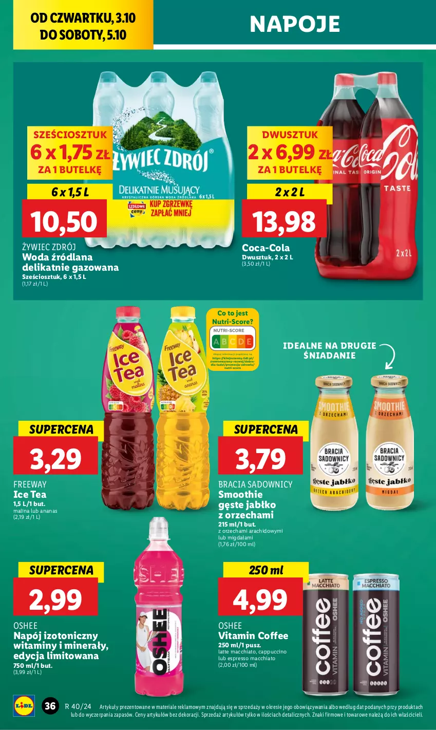 Gazetka promocyjna Lidl - GAZETKA - ważna 03.10 do 05.10.2024 - strona 42 - produkty: Ananas, Cappuccino, Chia, Coca-Cola, Ice tea, LANA, Napój, Napój izotoniczny, Napoje, Oshee, Smoothie, Woda