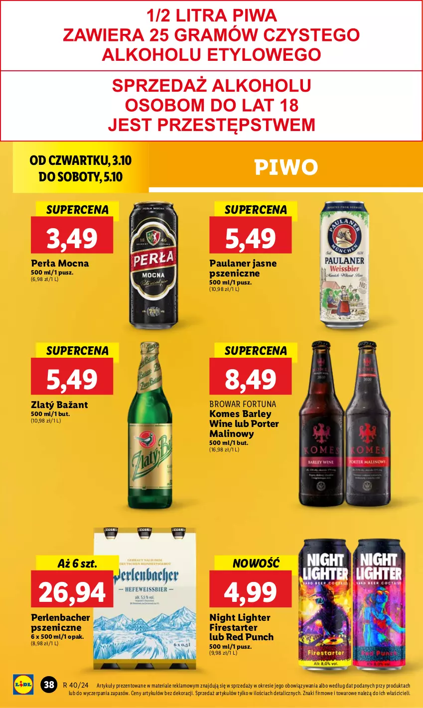 Gazetka promocyjna Lidl - GAZETKA - ważna 03.10 do 05.10.2024 - strona 44 - produkty: Fortuna, NBA, Perła, Piwo, Por