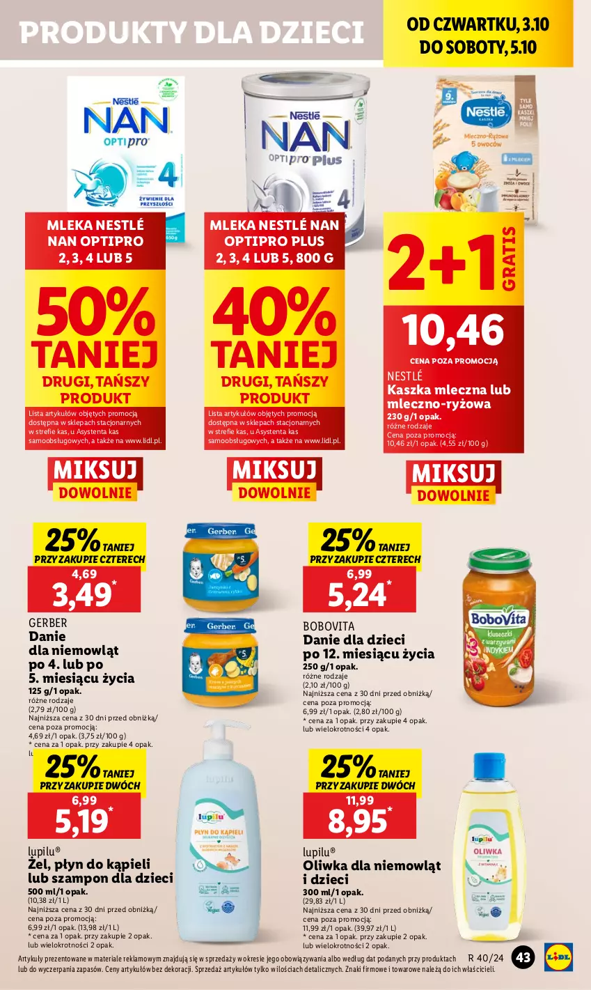 Gazetka promocyjna Lidl - GAZETKA - ważna 03.10 do 05.10.2024 - strona 49 - produkty: BoboVita, Danie dla dzieci, Dzieci, Gerber, Gra, NAN Optipro, Nestlé, Płyn do kąpieli, Ryż, Szampon