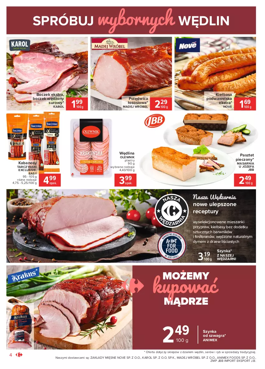 Gazetka promocyjna Carrefour - Gazetka Market - ważna 01.02 do 13.02.2021 - strona 4 - produkty: Boczek, Fa, Gra, Kabanos, Kiełbasa, Kiełbasa podwawelska, Madej Wróbel, Olewnik, Pasztet, Piec, Polędwica, Por, Ser, Sos, Sport, Szynka, Tarczyński, Wawel, Wędlina