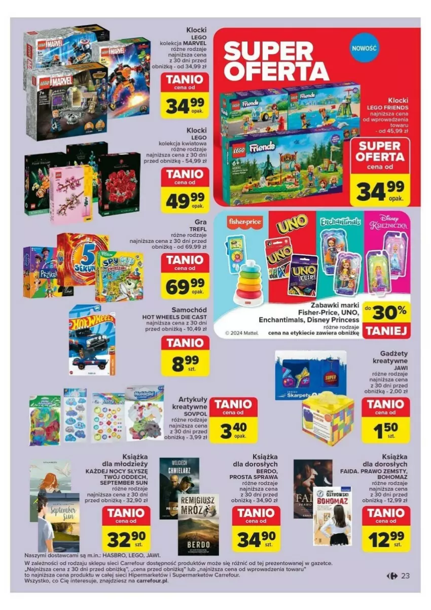 Gazetka promocyjna Carrefour - ważna 11.06 do 15.06.2024 - strona 20 - produkty: Disney, Enchantimals, Fa, Fisher-Price, Gra, Hasbro, Hot Wheels, Klocki, Książka, LEGO, Mattel, Samochód