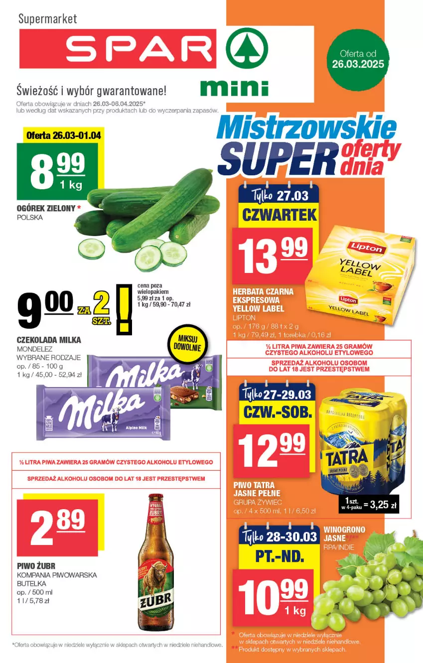 Gazetka promocyjna Spar - Spar-Mini - ważna 23.03 do 02.04.2025 - strona 1 - produkty: Czekolada, Milka, Ogórek, Piwo