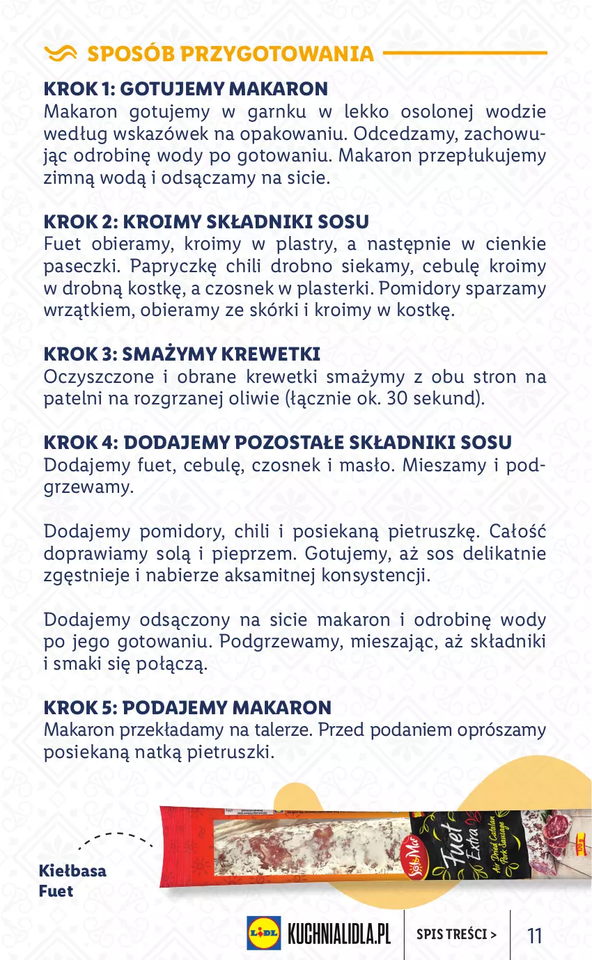 Gazetka promocyjna Lidl - KATALOG SOL&MAR - ważna 28.02 do 05.03.2022 - strona 11 - produkty: Aksam, Czosnek, Kiełbasa, Krewetki, Makaron, Masło, Pieprz, Plasterki, Pomidory, Sos, Talerz