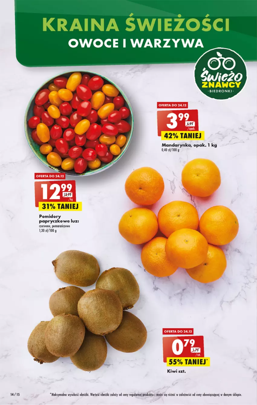 Gazetka promocyjna Biedronka - Gazetka - Biedronka.pl - ważna 22.12 do 28.12.2022 - strona 14 - produkty: Kiwi, Owoce, Pomidory, Sok, Warzywa