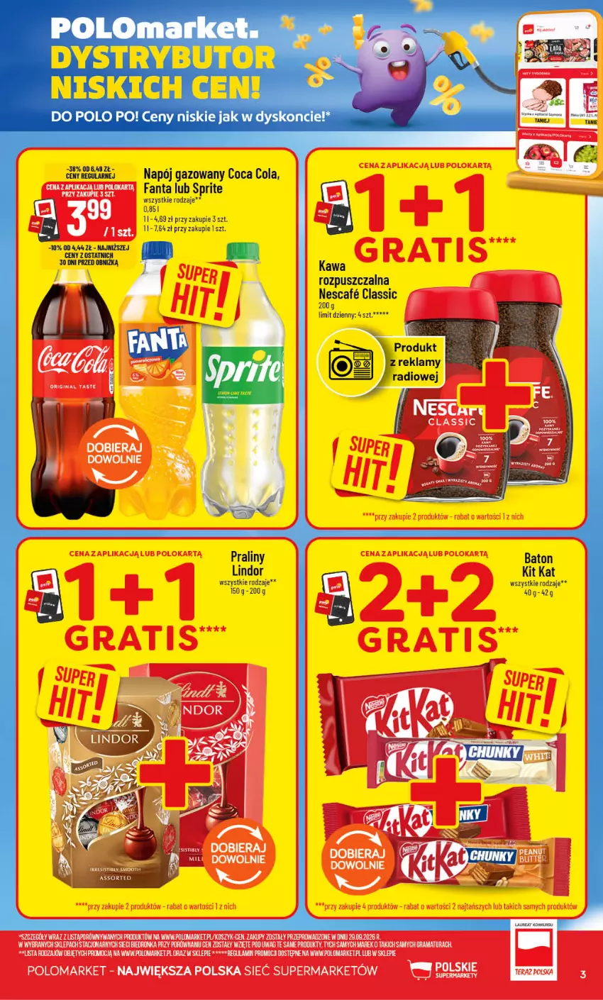 Gazetka promocyjna PoloMarket - Gazetka POLOmarket - ważna 07.10 do 13.10.2026 - strona 3 - produkty: Baton, Fa, Fanta, Kawa, Kit Kat, Lindor, Napój, Napój gazowany, Praliny, Sprite