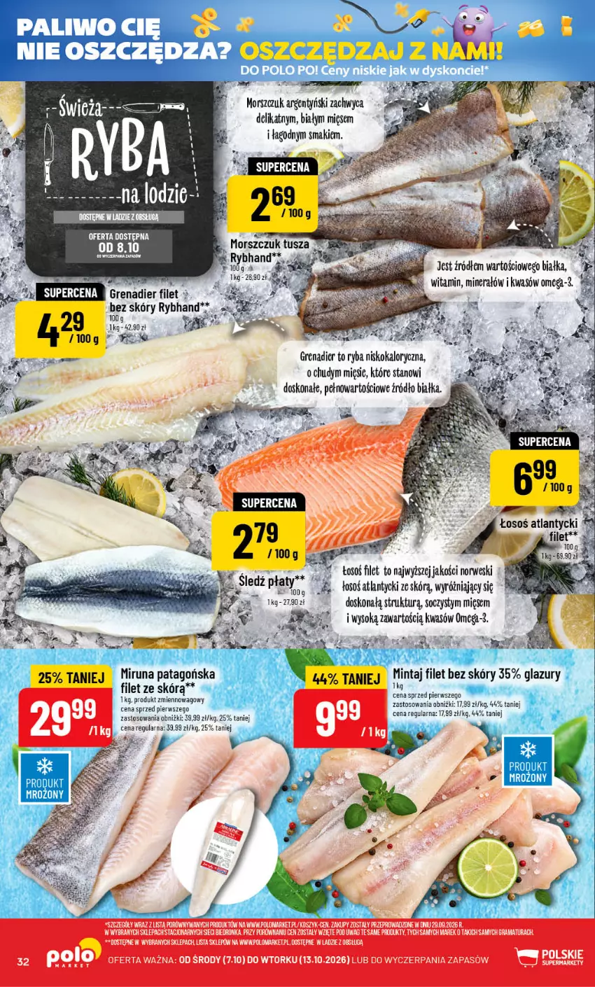 Gazetka promocyjna PoloMarket - Gazetka POLOmarket - ważna 07.10 do 13.10.2026 - strona 32 - produkty: Gra, Grenadier, Lazur, Miruna, Omega-3, Por, Rama, Ryba, Sok, Tago