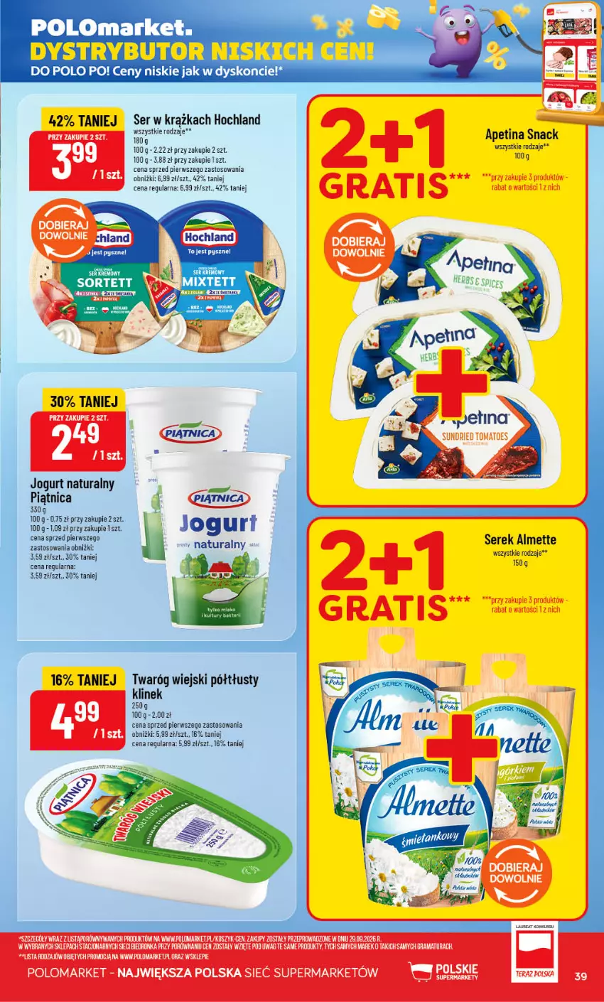 Gazetka promocyjna PoloMarket - Gazetka POLOmarket - ważna 07.10 do 13.10.2026 - strona 39 - produkty: Almette, Hochland, Jogurt, Jogurt naturalny, Piątnica, Ser, Serek, Twaróg