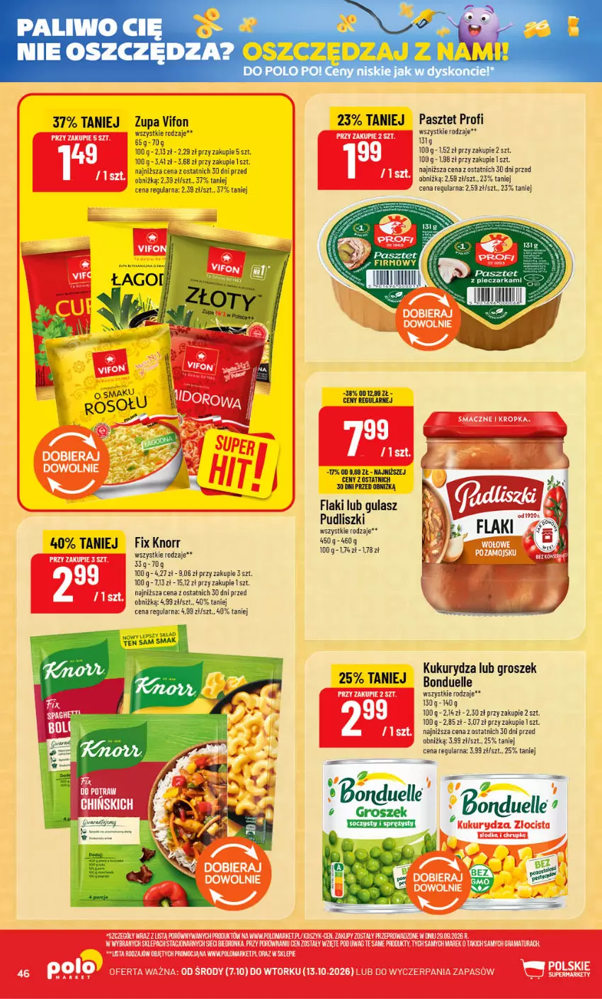 Gazetka promocyjna PoloMarket - Gazetka POLOmarket - ważna 07.10 do 13.10.2026 - strona 46 - produkty: Bonduelle, Flaki, Groszek, Kukurydza, Pasztet, Pudliszki, Zupa