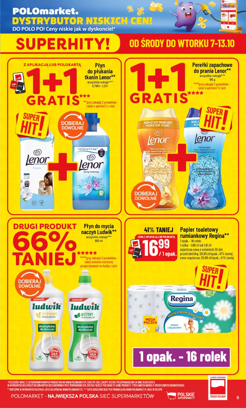 Gazetka promocyjna PoloMarket - Gazetka POLOmarket - ważna 07.10 do 13.10.2026 - strona 5 - produkty: Gin, JBL, Lenor, Ludwik, Papier, Papier toaletowy, Perełki zapachowe, Płyn do mycia, Rum