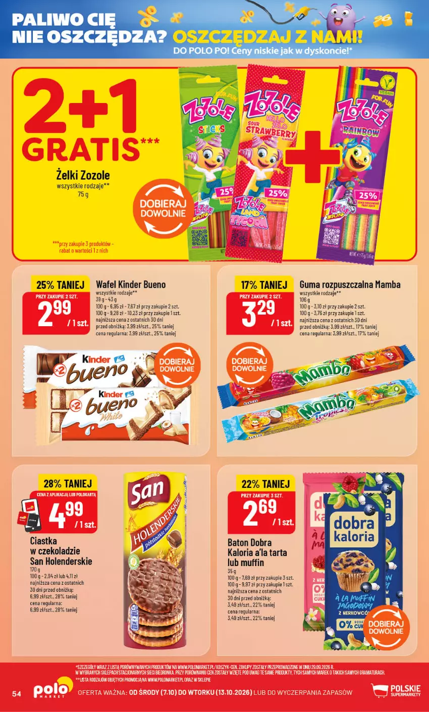 Gazetka promocyjna PoloMarket - Gazetka POLOmarket - ważna 07.10 do 13.10.2026 - strona 54 - produkty: Baton, Ciastka, Guma rozpuszczalna, Kinder, Kinder Bueno, Mamba, Tarta