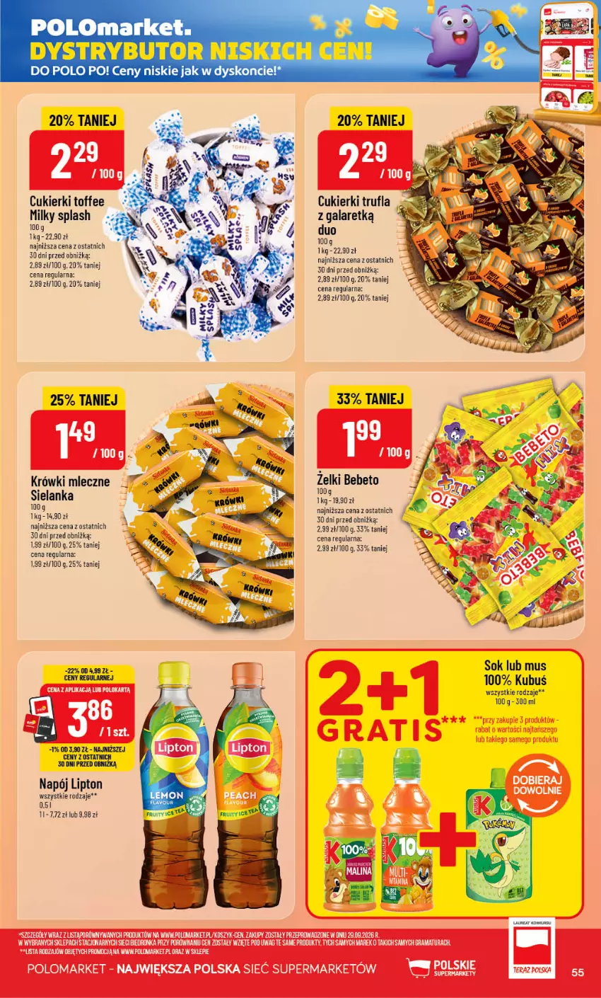 Gazetka promocyjna PoloMarket - Gazetka POLOmarket - ważna 07.10 do 13.10.2026 - strona 55 - produkty: Cukier, Cukierki, Krówki mleczne, Kubuś, Lipton, Mus, Napój, Sok